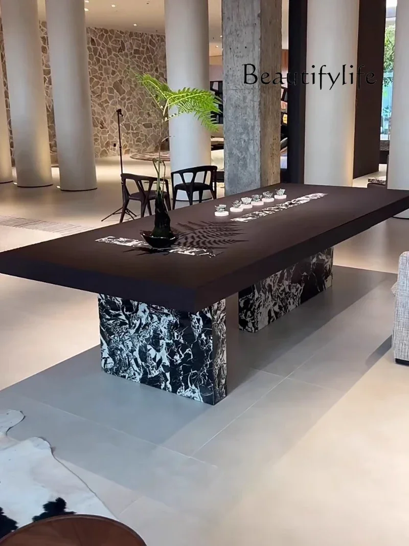 

Italian Tea Table Tea Table Marble Modern Minimalist Black and White Marble Tea Table Desk