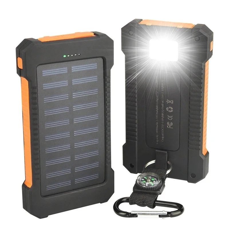 Banque d'alimentation solaire portable, pêche sauvage en plein air, camping, grande capacité, alimentation de secours, lampe de poche LED SOS, banque d'alimentation, 200000mAh