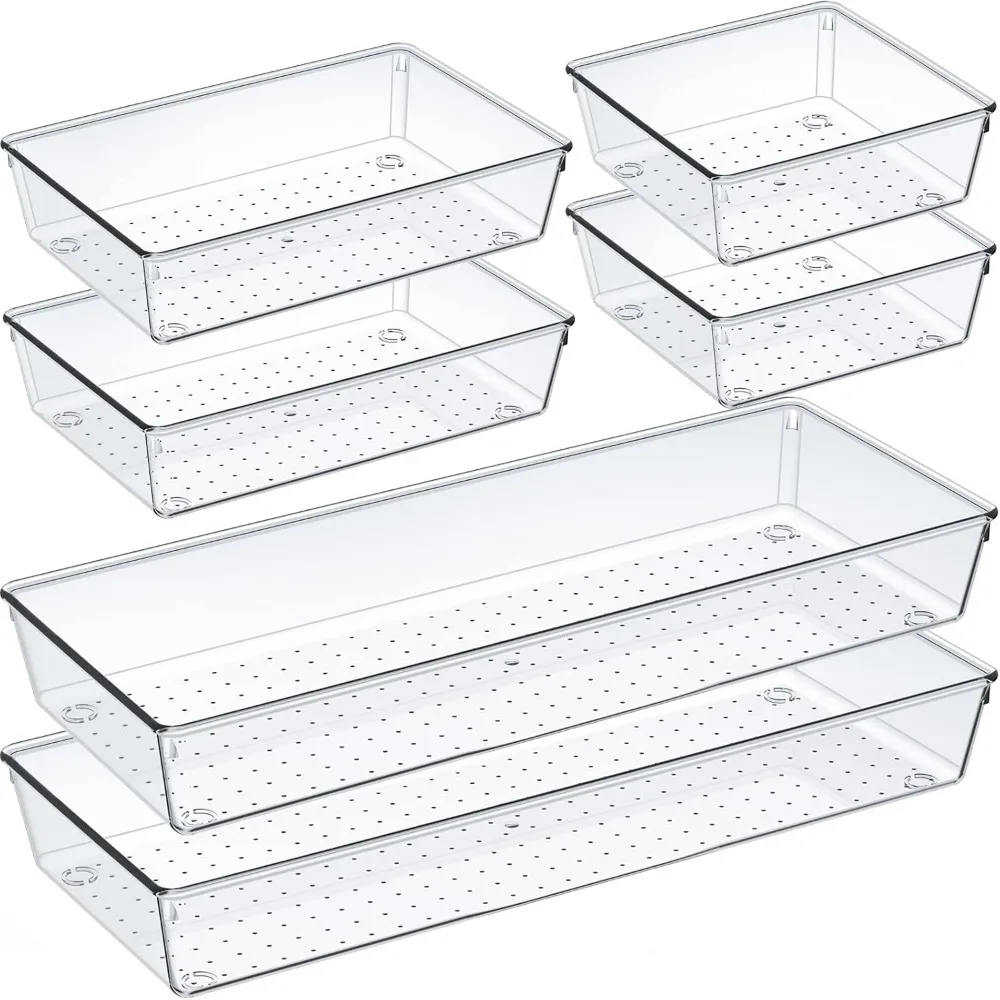 

6-Piece Large Clear Drawer Organizer Set – Non-Slip Acrylic Trays for Kitchen, Office, Bathroom, Cosmetics & Tools