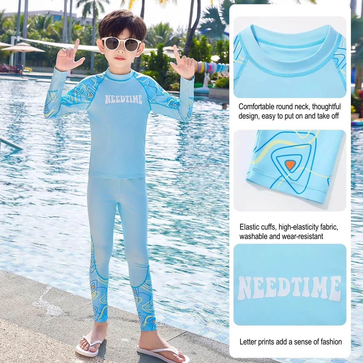 Boys' Two Pieces Long Sleeve Outdoor WaterProof Beach Rash Guard Kids UV Protection Quick-Dry Athletic Surfing Bathing Suit - Image 3