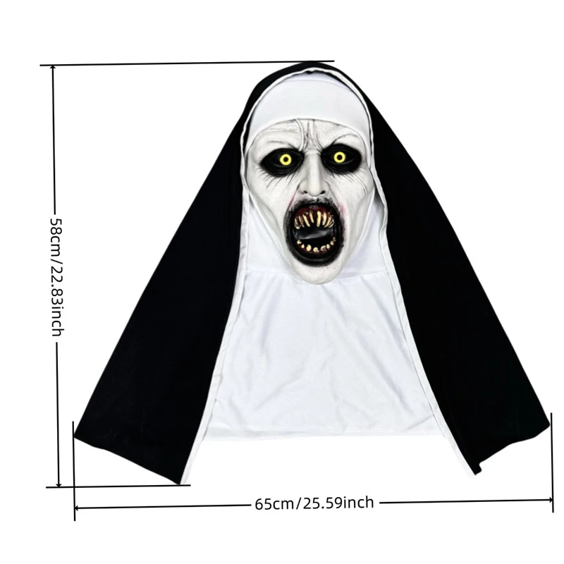 Party Mask Frightening Nun Costume Synthetic Latex Street Style Horror Accessory Realistic Details Halloween Horror Theme Events