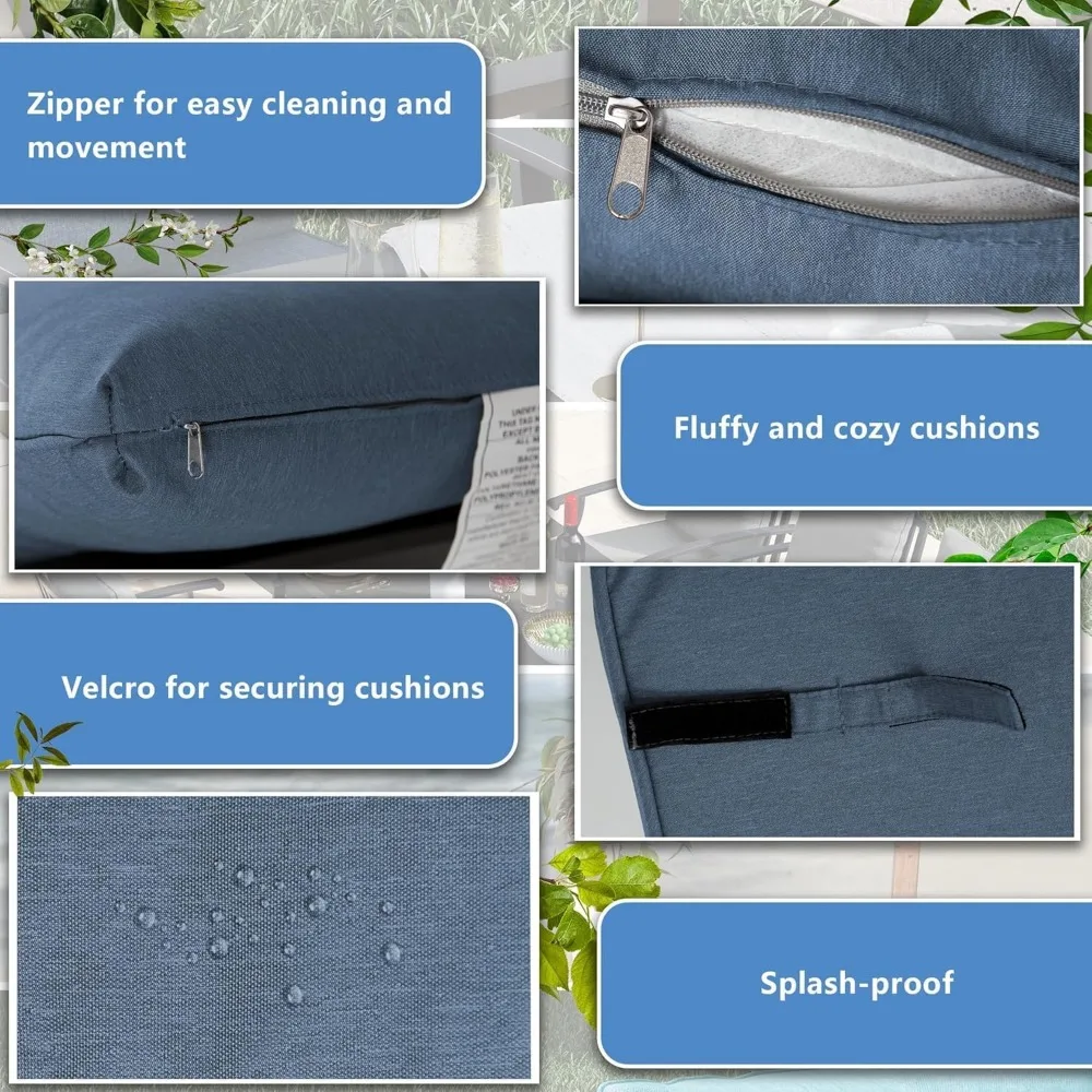 طقم طاولة طعام 10 قطع لـ 8 مع مظلة فناء كبيرة بطول 15 قدم (كحلي)، كراسي خلفية بنمط السياج، كراسي دوارة وطاولة حديدية طويلة