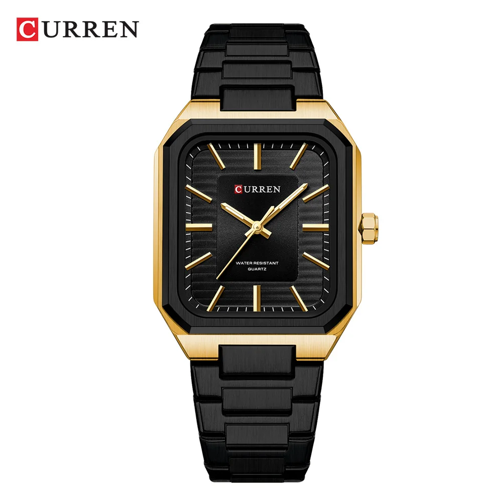 CURREN NEW Stainless Steel Strap Vintage Rectangle Dial Quartz Watches for Men Luminous Hands Waterproof