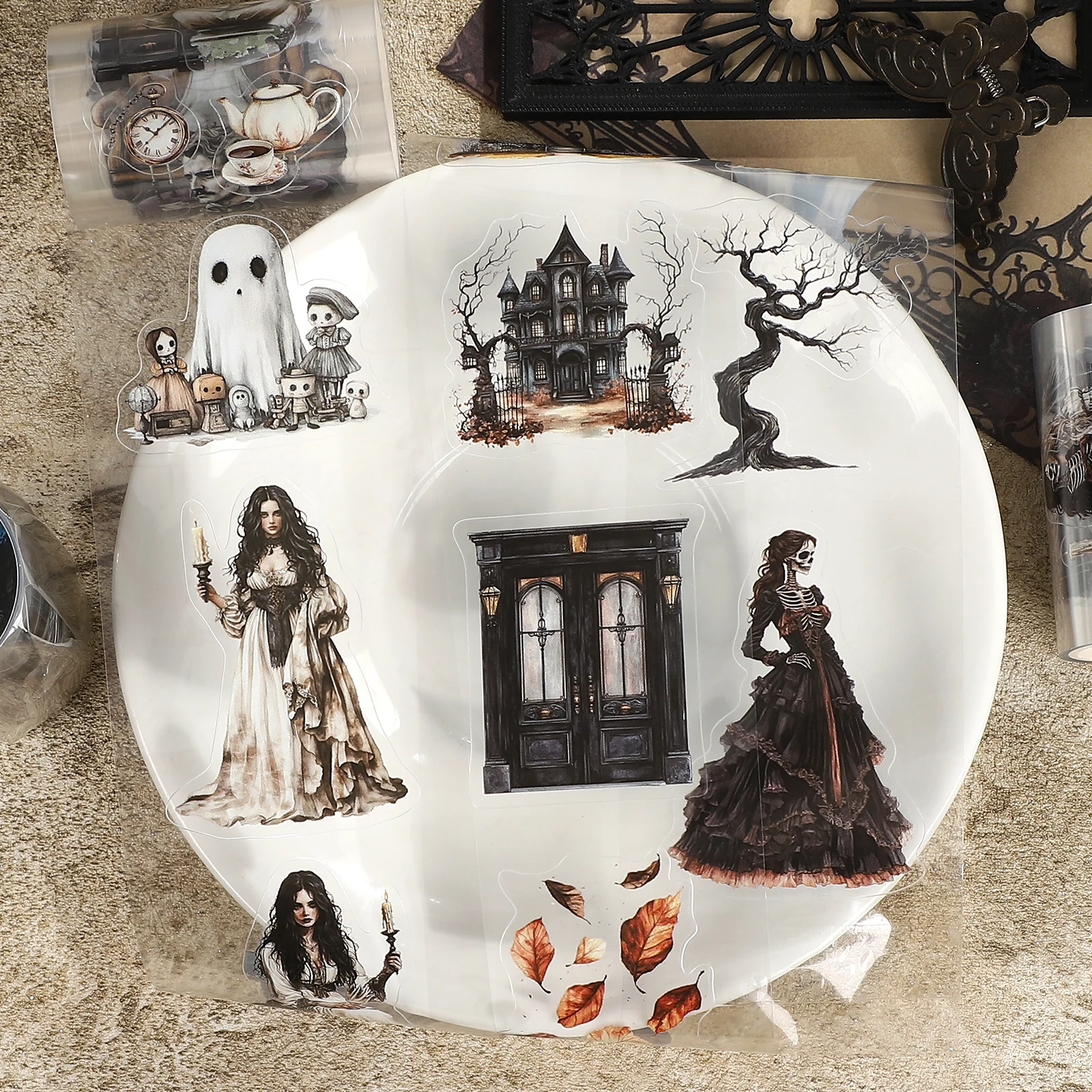 

60mm*200cm Vintage Haunted Mansion Character Landscape PET Tape Creative DIY Journal Material Collage Stationery