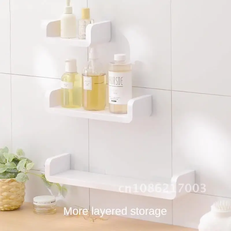 

Bathroom Shelf Wall Mounted Plastic Storage Rack Waterproof Organizing Layer For Non Punching Bathroom Shelf