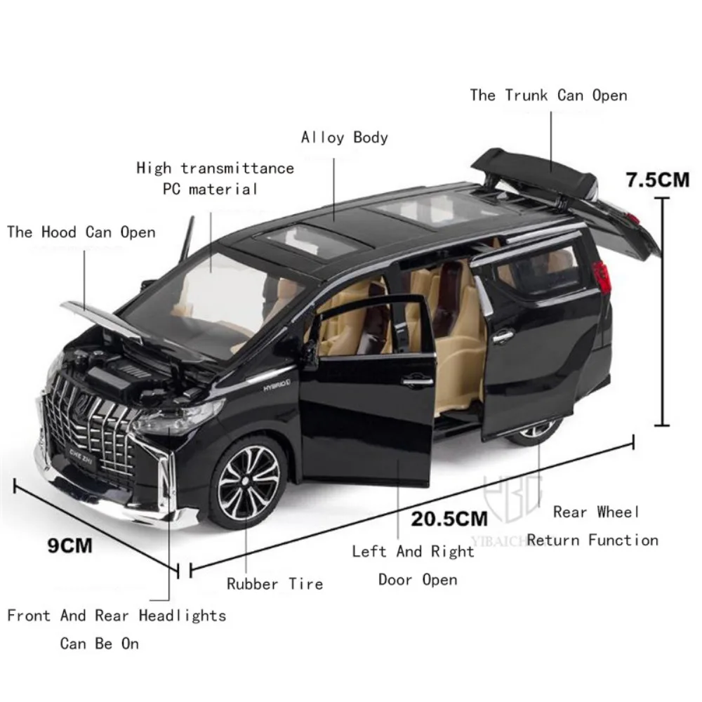 1/24 Scale Alphard Alloy Diecast Car Model Toys Simulation Metal Business MPV Vehicles Models Sound and Light Toy Children Gifts