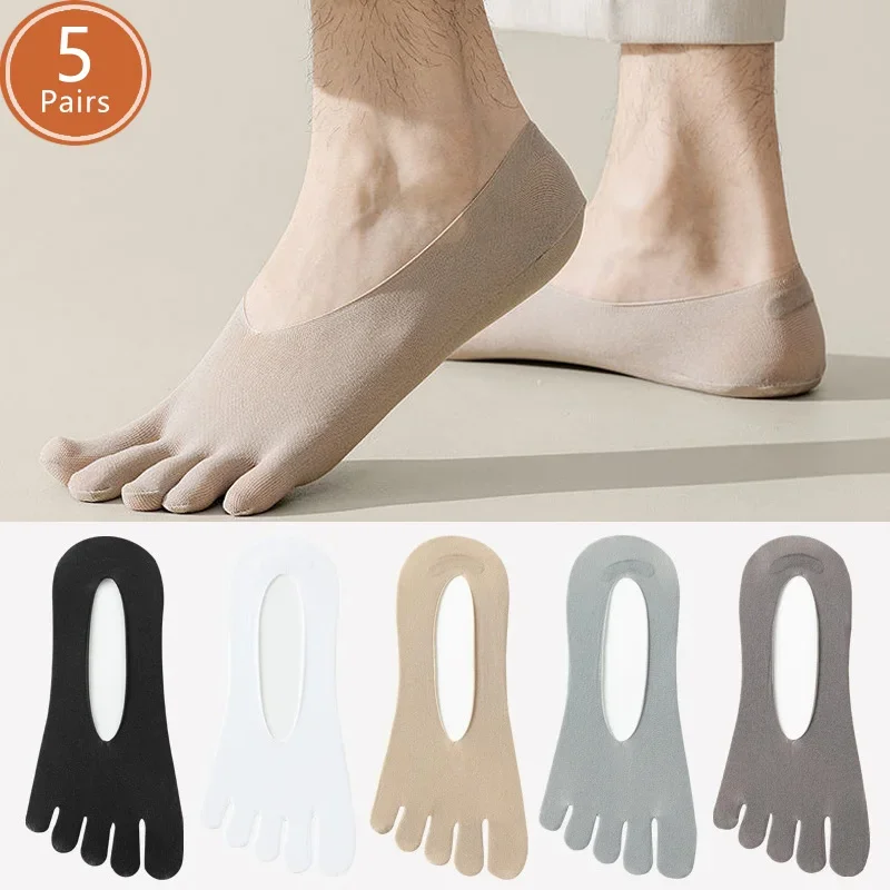 

5 Pairs Summer Man Toe Socks Invisible Nylon Thin Do Not Drop Heel Breathable Casual Non-Slip No Show Five Finger Boat Silk Sock