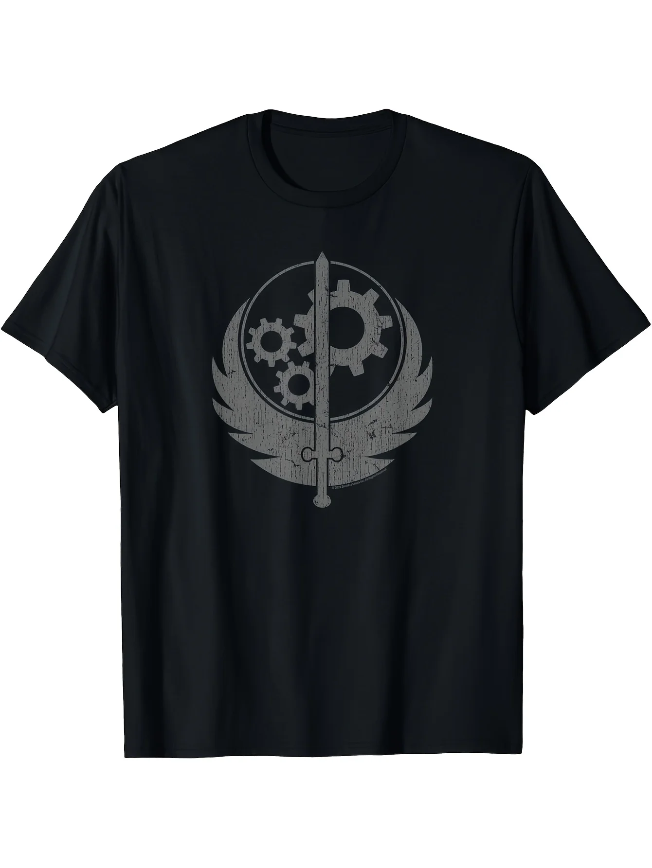 T-shirt de jeu Fallout Brotherhood of Steel pour hommes |   T-shirt noir doux avec logo emblématique des ailes mécaniques, vêtement de jeu vidéo post-apocalyptique, coupe décontractée, col rond, manches courtes, impression par transfert thermique