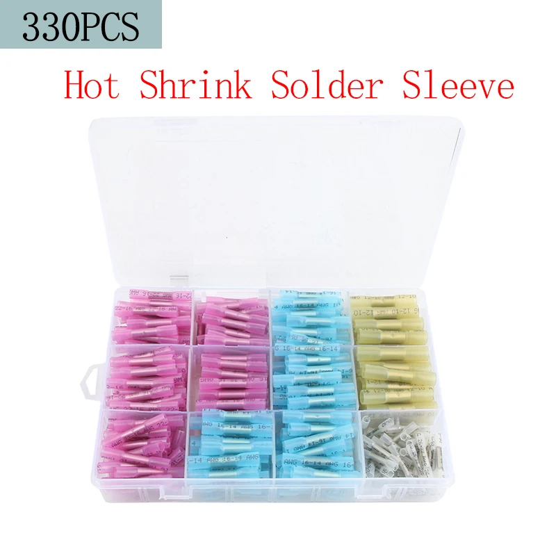 330PCS Heat Shrink Butt Connector Waterproof Heat Shrink Wrapping Solder Sleeve Wire Connector Heat-shrink Tubing Kit With Box