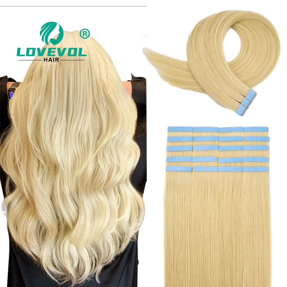 

Лента LOVEVOL для наращивания волос, 100% человеческие волосы, отбеливатель, блондинка, невидимая кожа, прямая лента для наращивания волос для женщин