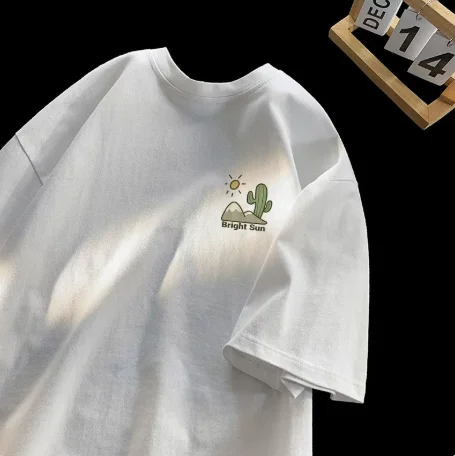 Camiseta de Algodão de Manga Curta para Homens e Mulheres, Top Casual, Novo Estilo, Simples e Versátil, Design de Manga Curta
