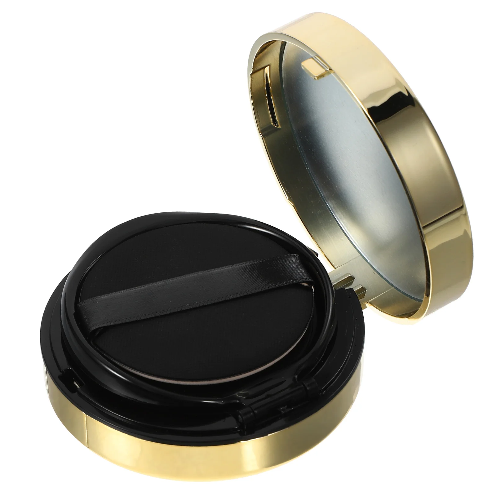 

Refillable Empty Round Blusher Box Pressed Powder Container Two Layers Makeup Storage with Mirror Black for Travel Daily
