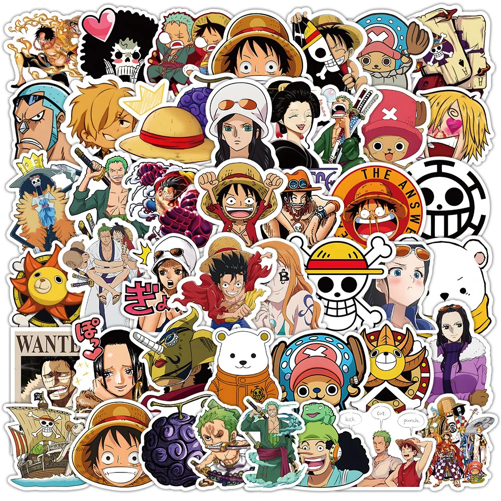 50pcs One Piece Cartoon Graffiti Stickers Skateboard Water Bottle Notebook Mobile Phone Kid Toy Decal Sticker Diy Decoration