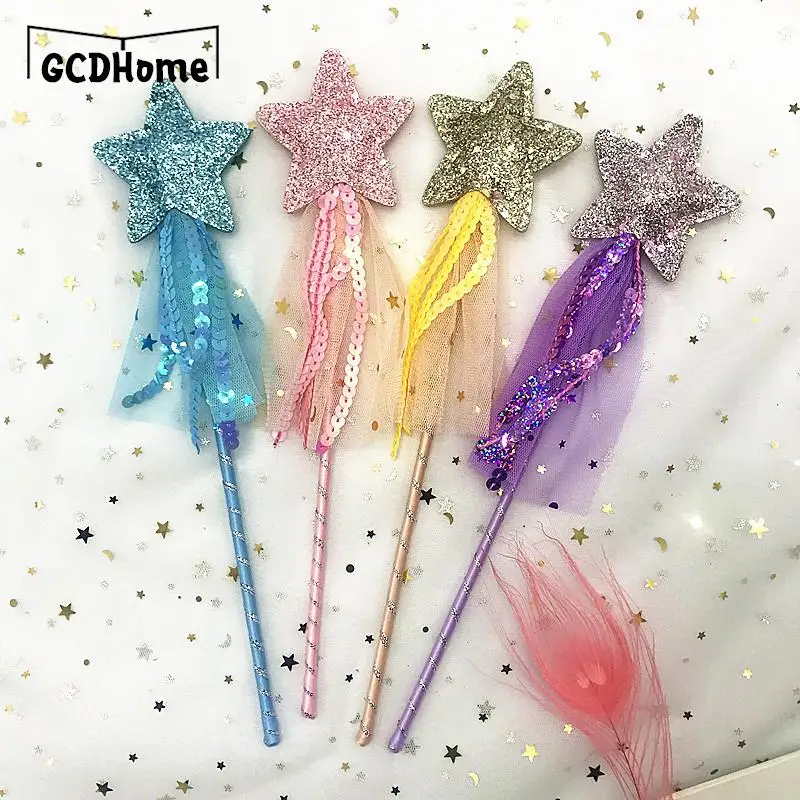 Hot Sale 27x30cm Cute Dreamlike Five Pointed Star Fairy Wand Kids Stick Girl Birthday Gift Party Halloween Princess Cosplay Prop