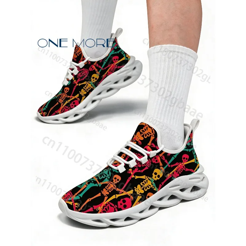 Women Trendy Multicolor Skeleton Print Sneakers Light Mesh Blade Sole Athletic Shoes Daily Street Casual Run Trainers