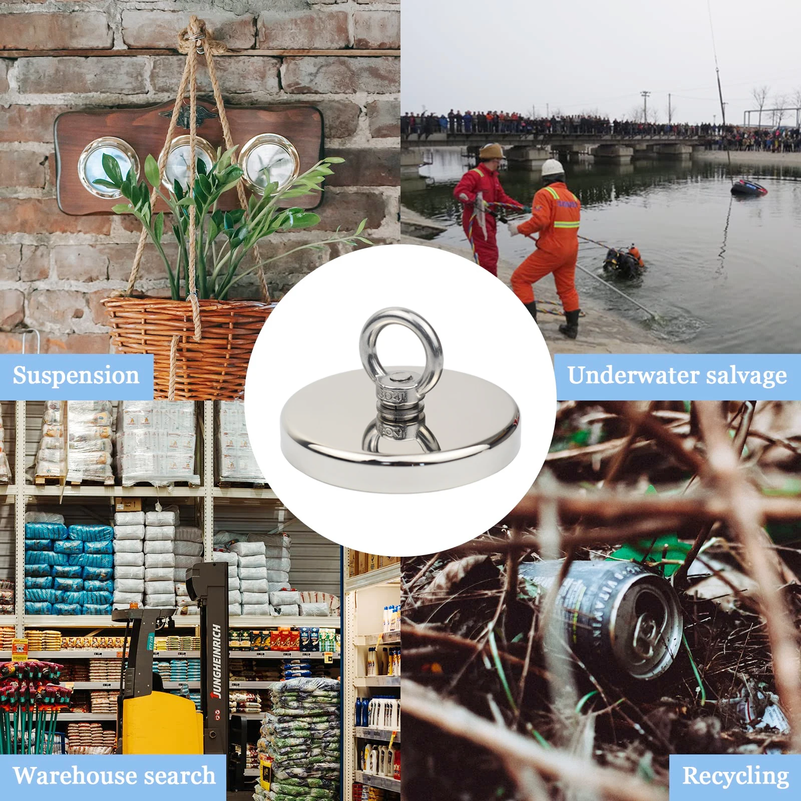 Super Strong Neodymium Fishing Magnet Hooks N52 Heavy Duty Magnet with Countersunk Hole Eyebolt 16-60mm Salvage Searcher Magnets