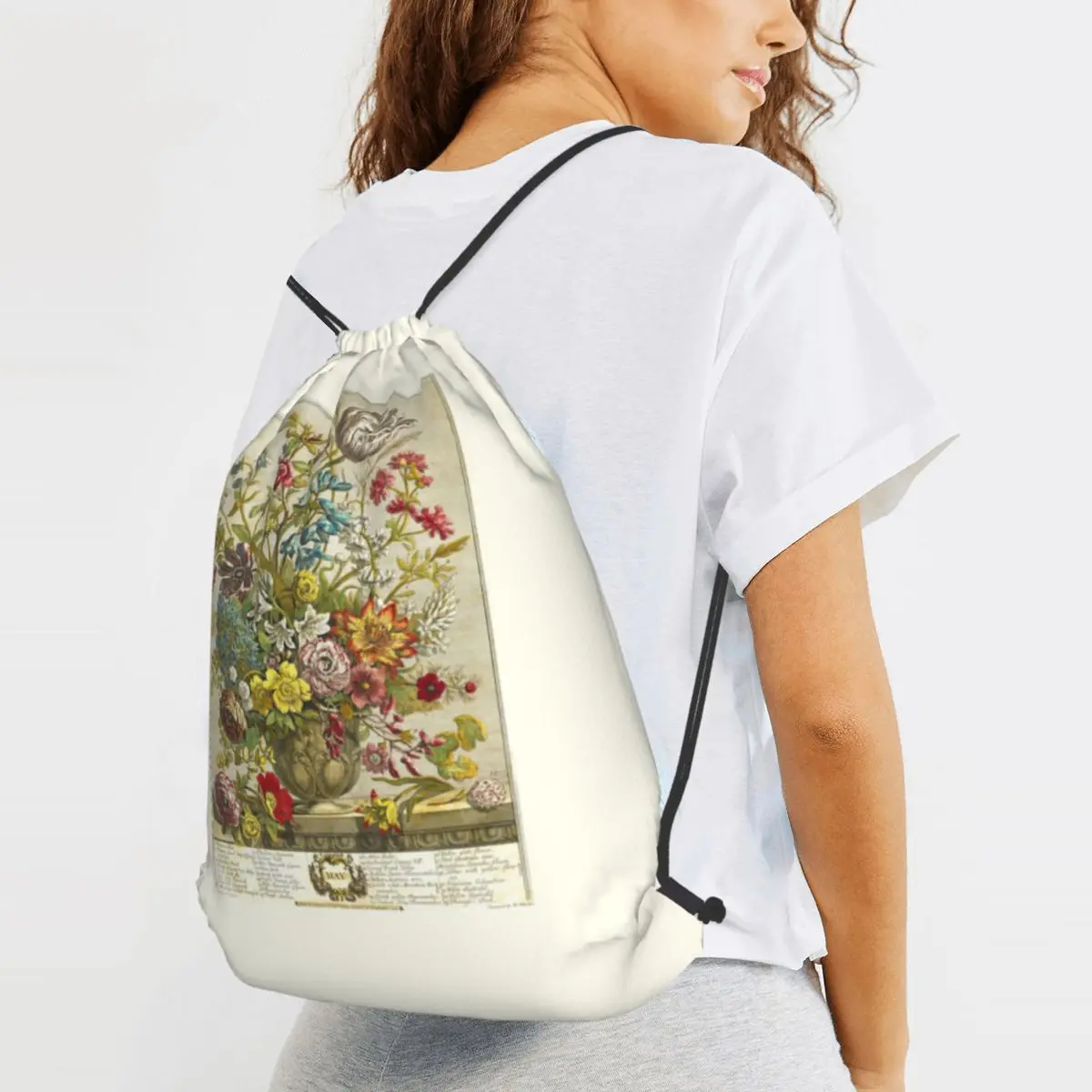 May, From The Twelve Months Of Flowers Backpacks Fashion Drawstring Bags Sports Bag Book Bags for Man Woman School