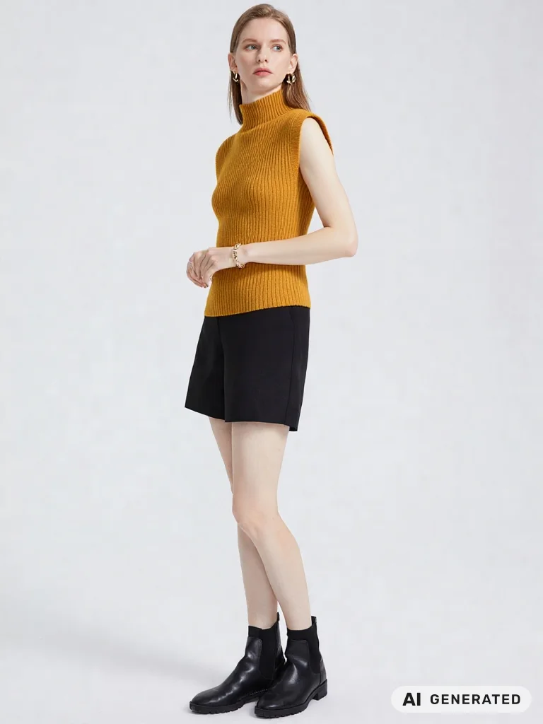 2026 Autumn and Winter New Soft High-Neck Vertical Pit Stripe Slim Knit Vest and Sleeveless Base Tank Top for Women