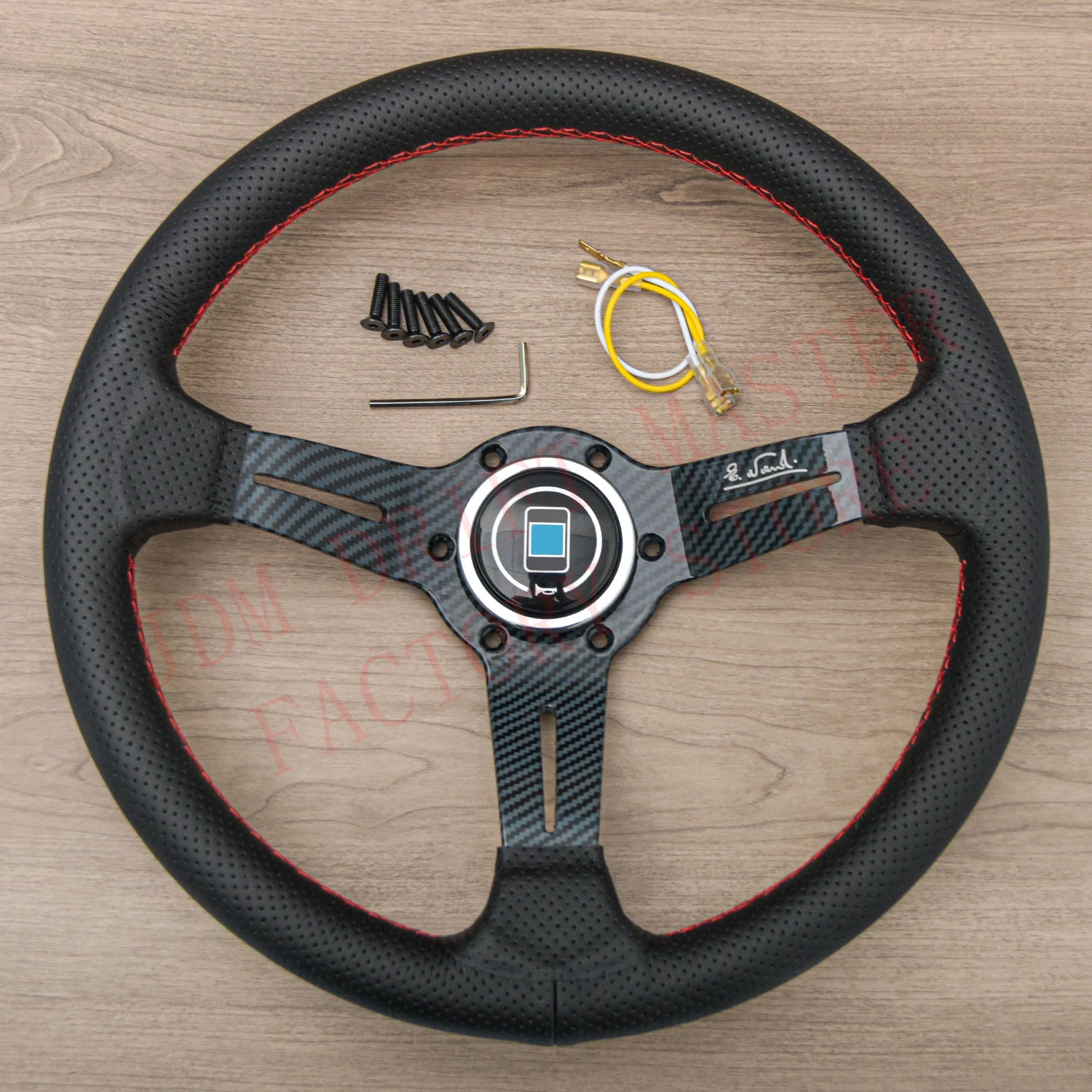 13inch 330mm Leather Nardi Racing Steering Wheel Carbon Film Spoke JDM Racing Sport Steering Wheel for Universal Car