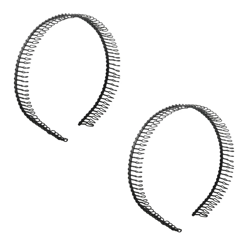 2X Metal Teeth Comb Hairband Hair Hoop Headband Black For Woman