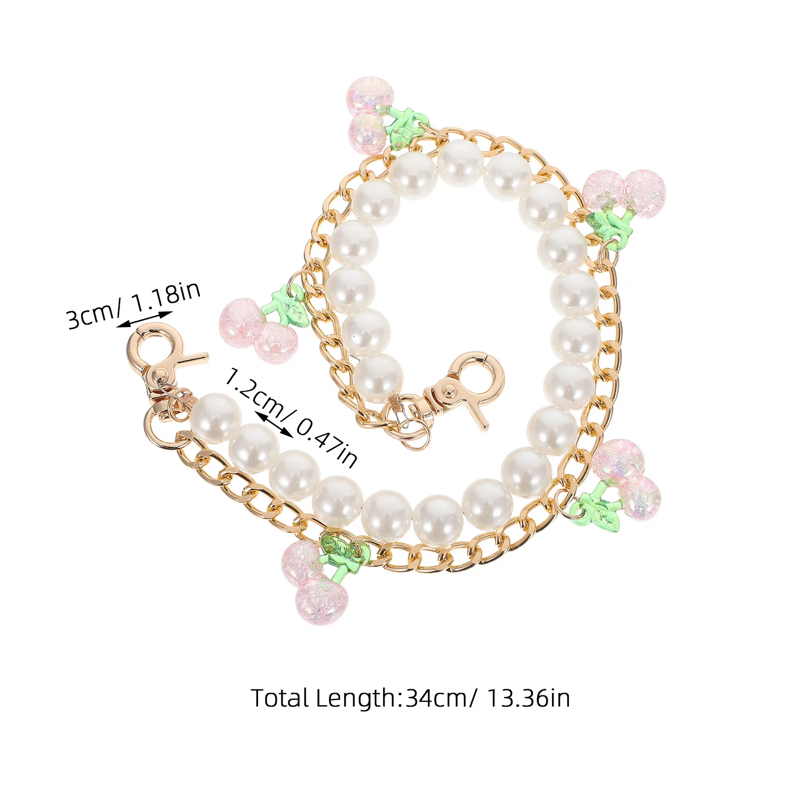 2Pcs Cherry Pearl Decorative Chain Pink All-Purpose Purse Charm Lightweight Replacement Extension Spring Clasp Handbag Tote
