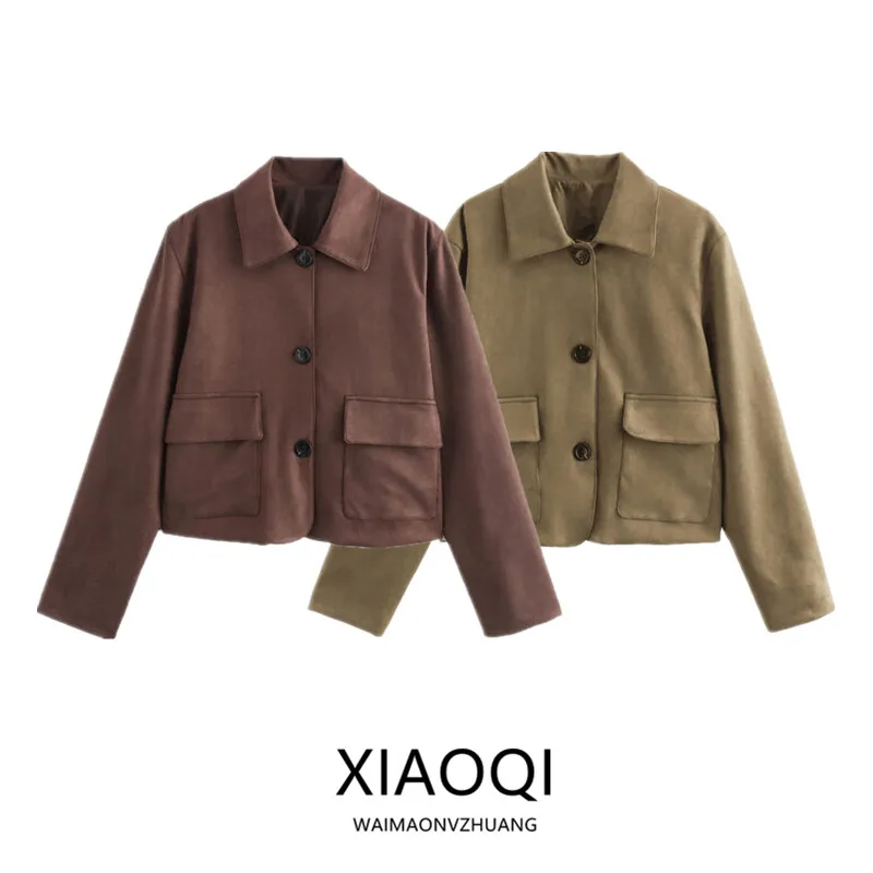 

Autumn Winter Women's Faion Long Sve ort Velvet Jaet Versatile Slimming Straight Cut Design Premium Quali Outerwear