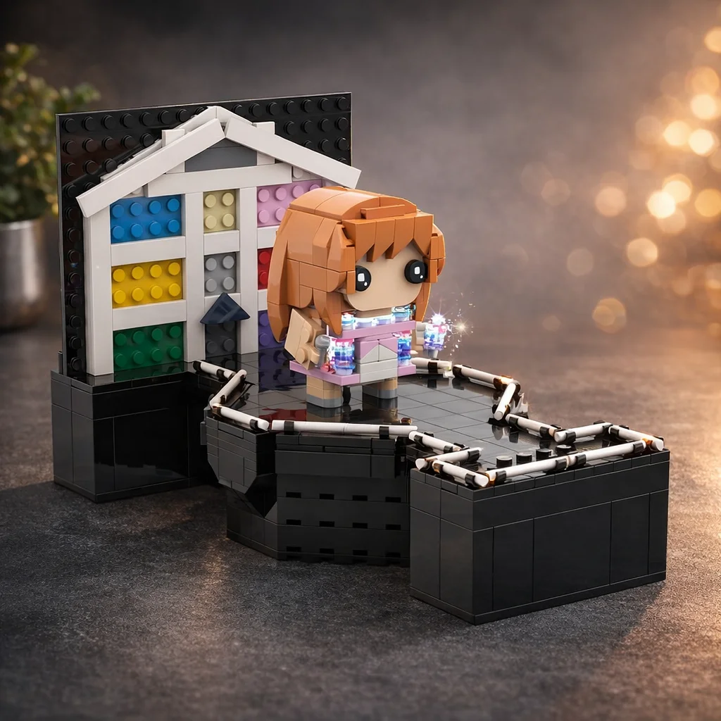 

MOC Pop Star Music Eras Stage Building Blocks Square Head Figure Bricks Model DIY Desktop Decor Gift for Adults