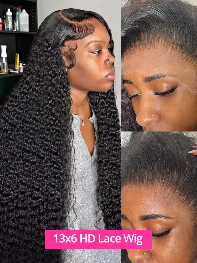 300% High Density 40 46 Inch Deep Wave 13x6 HD Lace Frontal Human Hair Wig Loose Water Curly Wig Human Hair For Women on Sale image 3