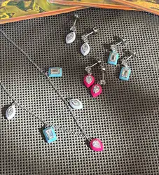 2023 Summer Colorful Enamel CZ Jewelry Geometric Tear Drop Rectangle Charm Choker Necklace Dangle Earring Jewelry Set