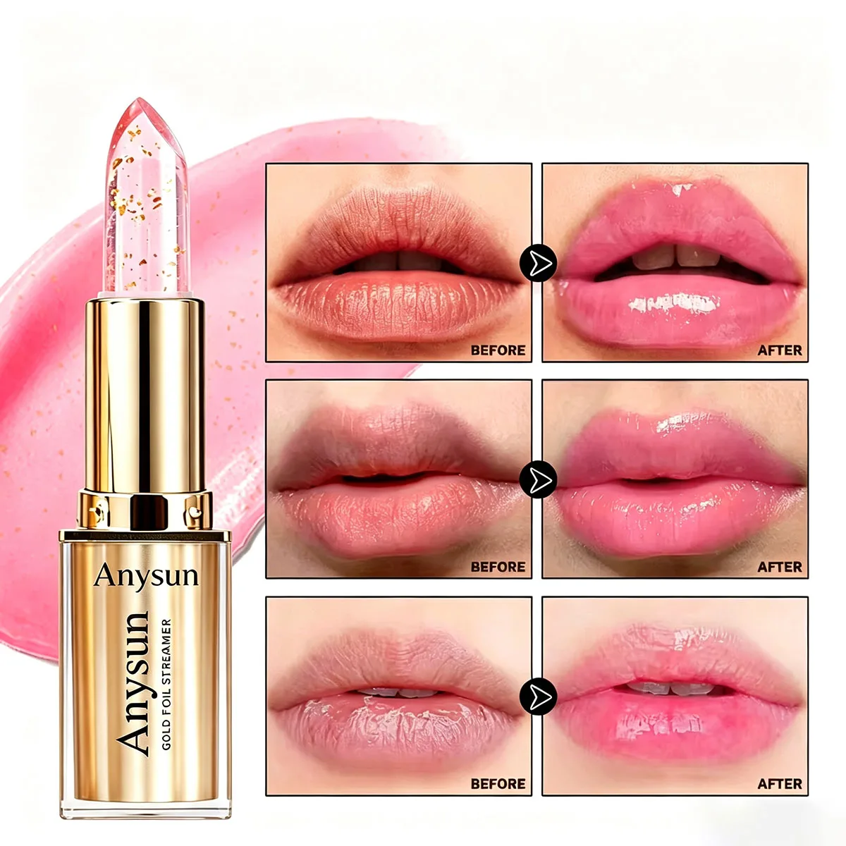 Anysun Gold Foil Temperature Change Color Lipstick For Moisturizing, Lasting, Light Lines, Water Glow, And Warmth
