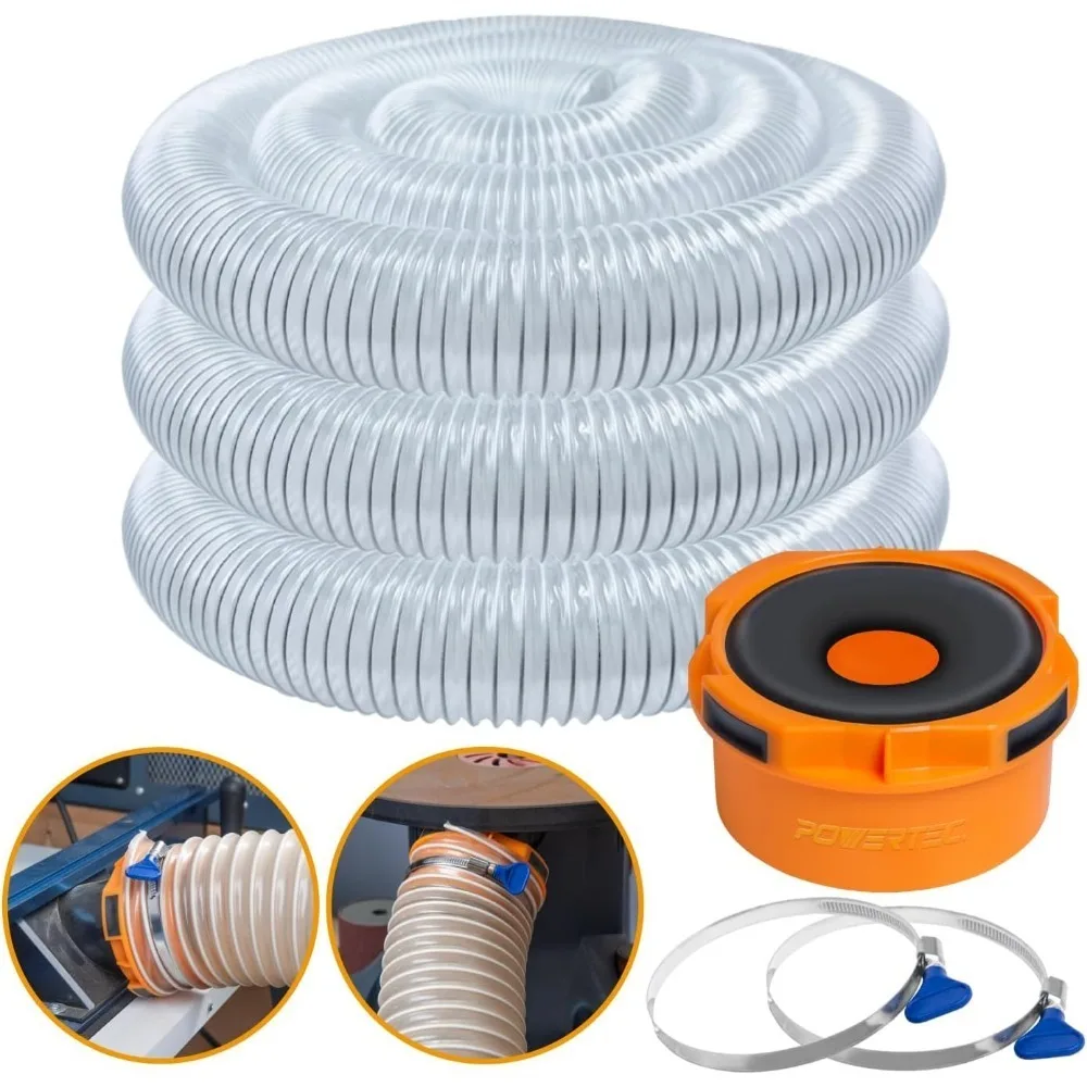 

Гибкий шланг для сбора пыли из ПВХ размером 4 x 20 футов с 2 зажимами для шланга с ключом и адаптером для пыли для настольной пилы, ленточной пилы