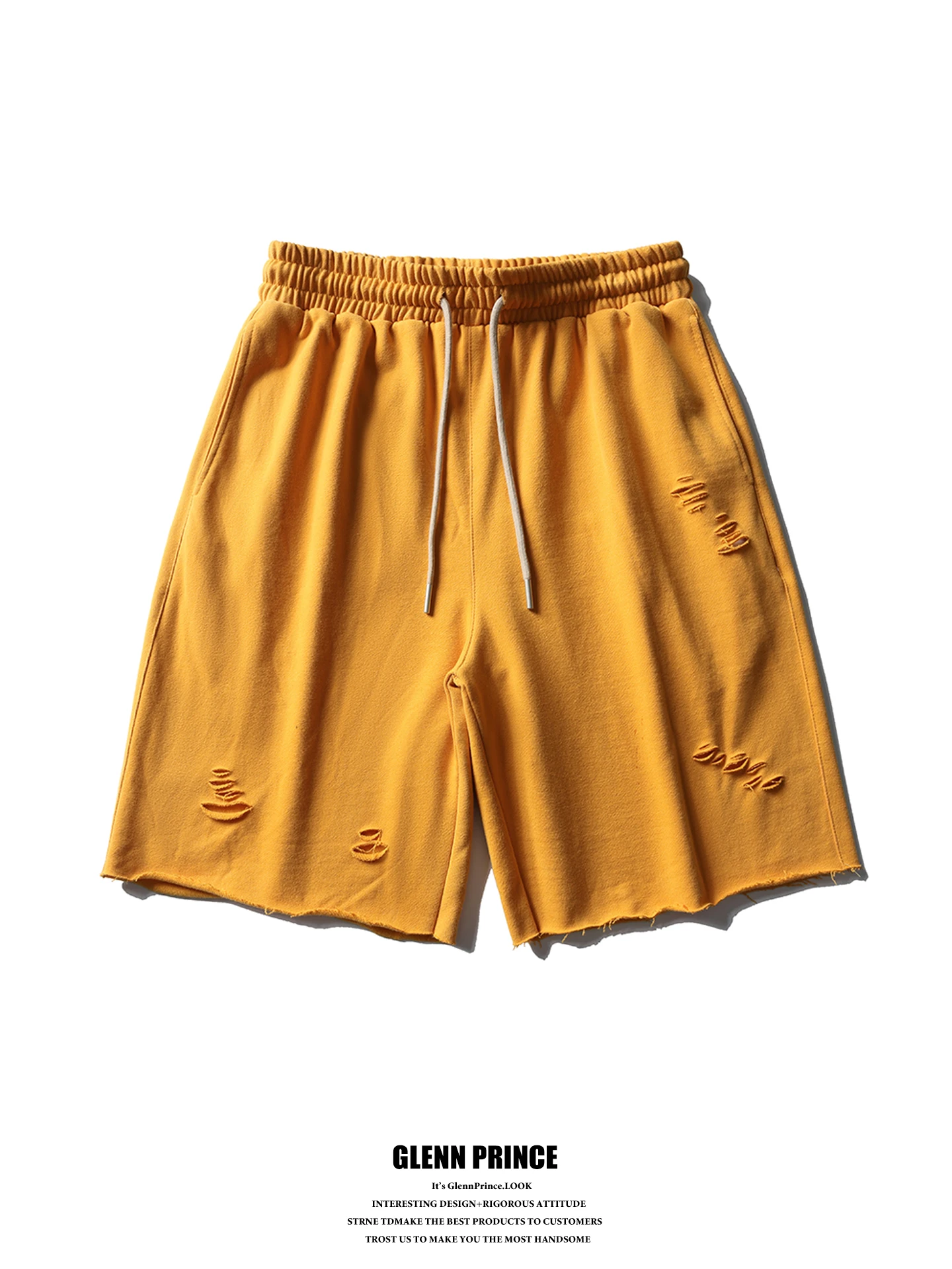 

GPstudio Trendy Brand Men's Cotton Sports Shorts Summer Fashionable Versatile Beach Five-Quarter Length Ripped Hem Casual Shorts