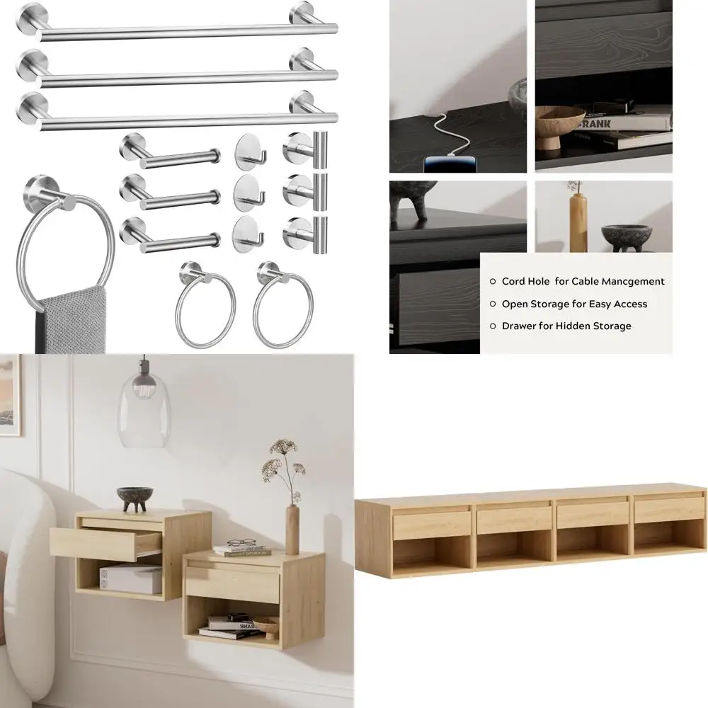 

24-Inch Brushed Nickel Bathroom Hardware Set: 3 Towel Bars, 6 Robe Hooks, 3 Towel Rings, 3 Toilet Paper Holders - Modern Bathroo