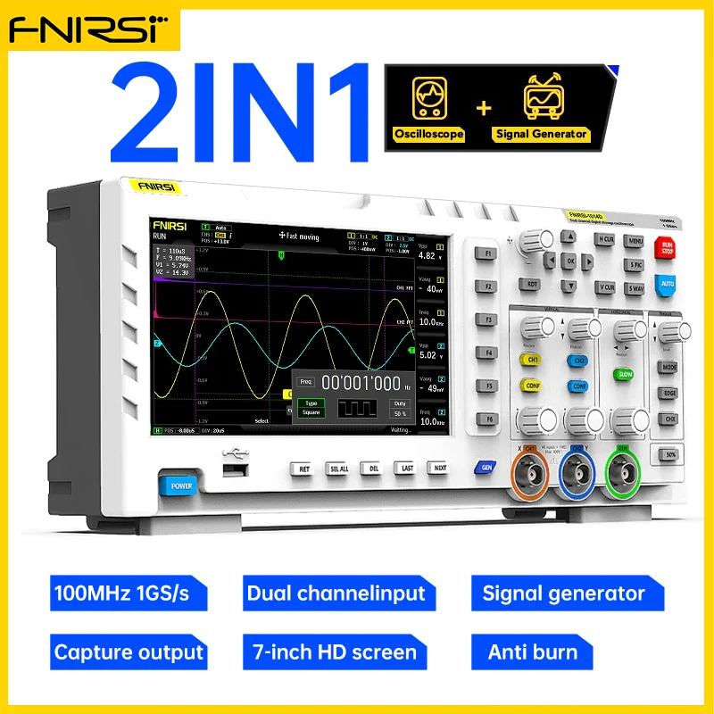 FNIRSI 1014D Digital Oscilloscope 2 In 1 Dual Channel Input Signal Generator 100MHz* 2 Ana-log Bandwidth 1GSa/s Sampling Rate