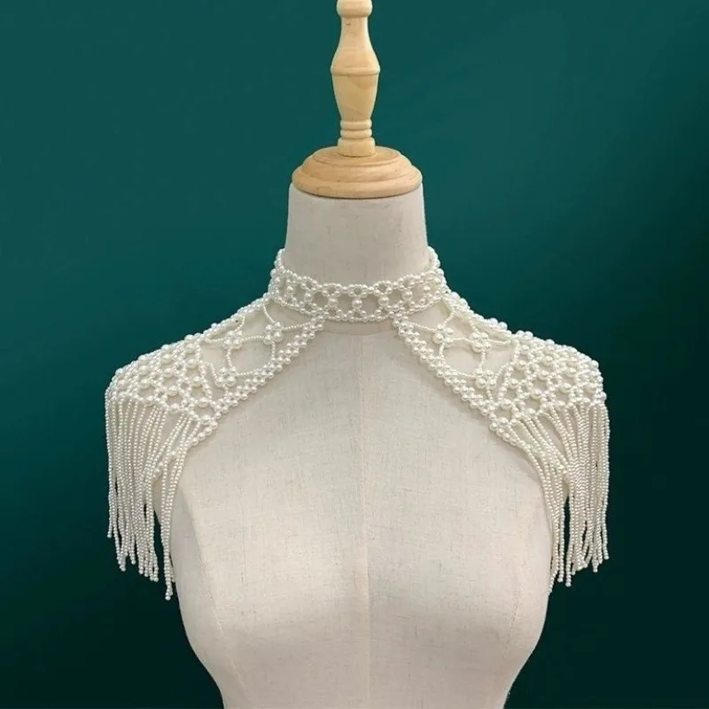 

Pearl cheongsam cloud shoulder new tassel lace shawl Chinese handmade hollow