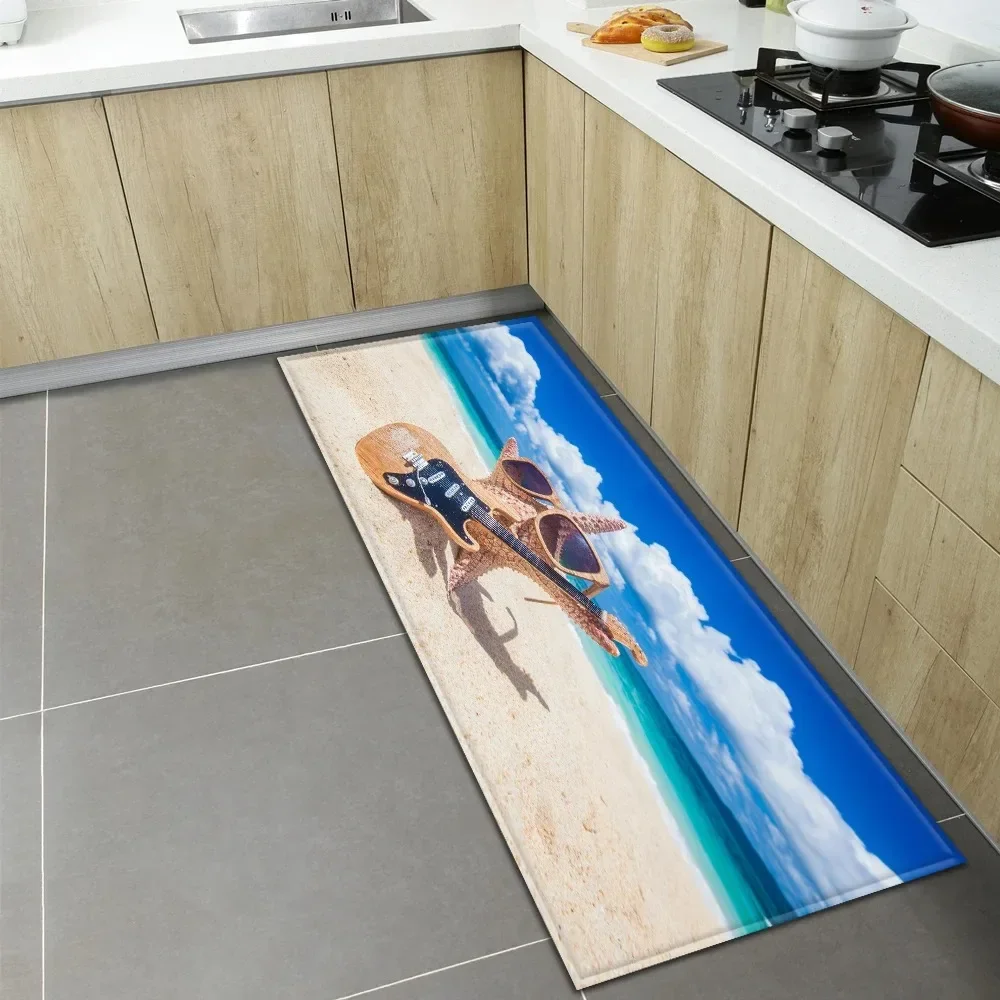 Non Slip Washable Beach Runner Mat Shell Starfish Ice Cream Design Rug for Kitchen Hallway Corridor Home Decor Floor Carpet
