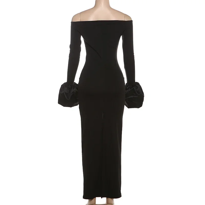 Robe Maxi sans bretelles, dos nu, Sexy, Club de fête, Y2K, pour femmes, automne hiver, lanterne, manches longues, moulante, tenue de soirée