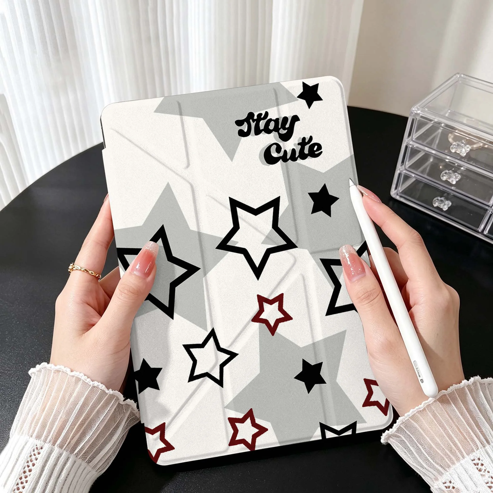 Star Pattern Design For Samsung Galaxy Tab A9 A8 A11 S6 S7 S8 S9 S10 FE Plus Lite Transparent Y-Shaped Folding Tablet Case