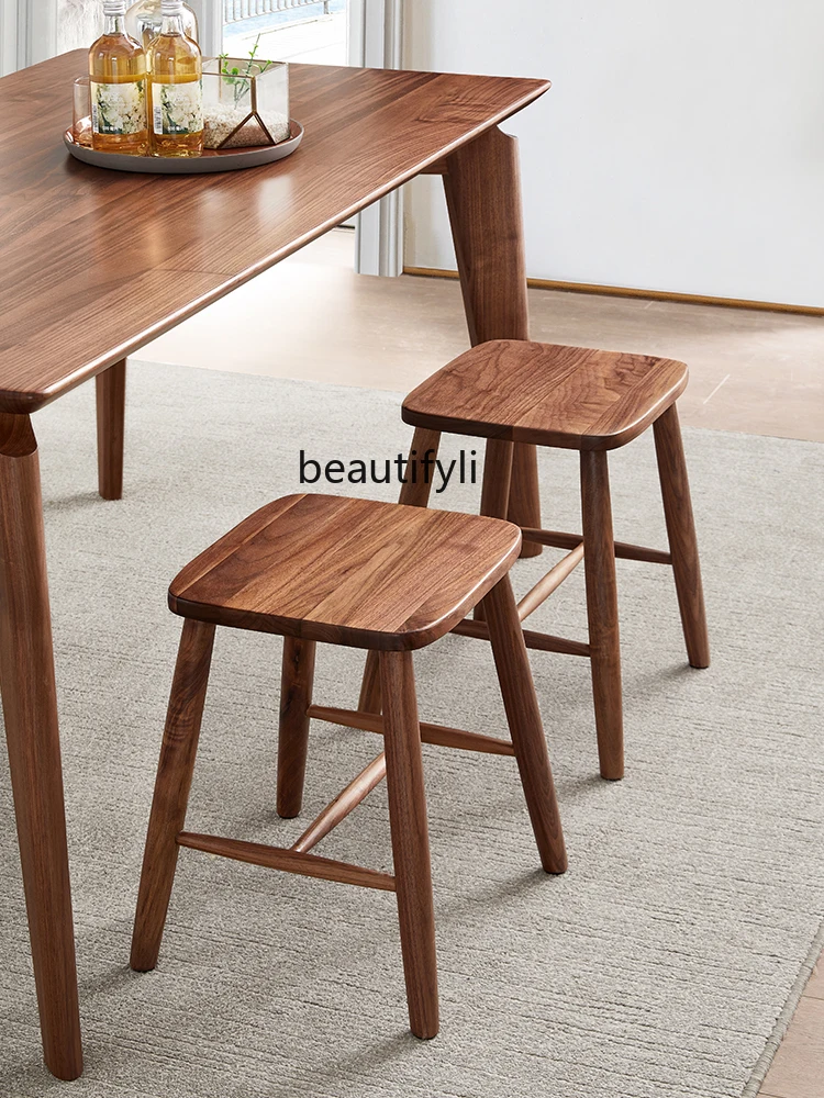 Household bench black walnut solid wood square stool dining table restaurant small stool light luxury low stool Nordic simple