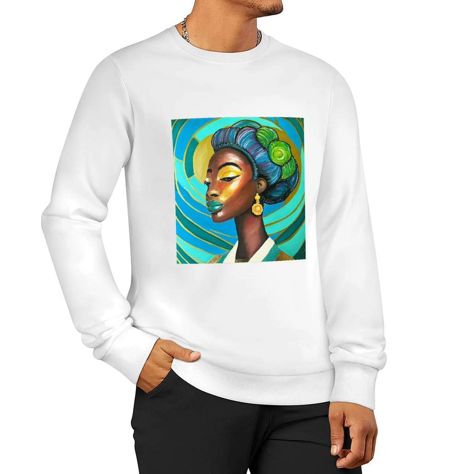 

Modern Art, Africa, Woman's Head, Oil Pastel, Acrylic, Artist: ROSSI, Art Deco Sweatshirt men wear new sweatshirts