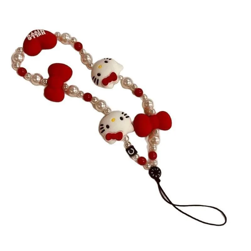 

Cute Sanrio Hello Kitty Cat Pink Phone Chain Beaded Chain Keychain Jewelry Camera Hanging Rope Cartoon Kitty Phone Strap Gift