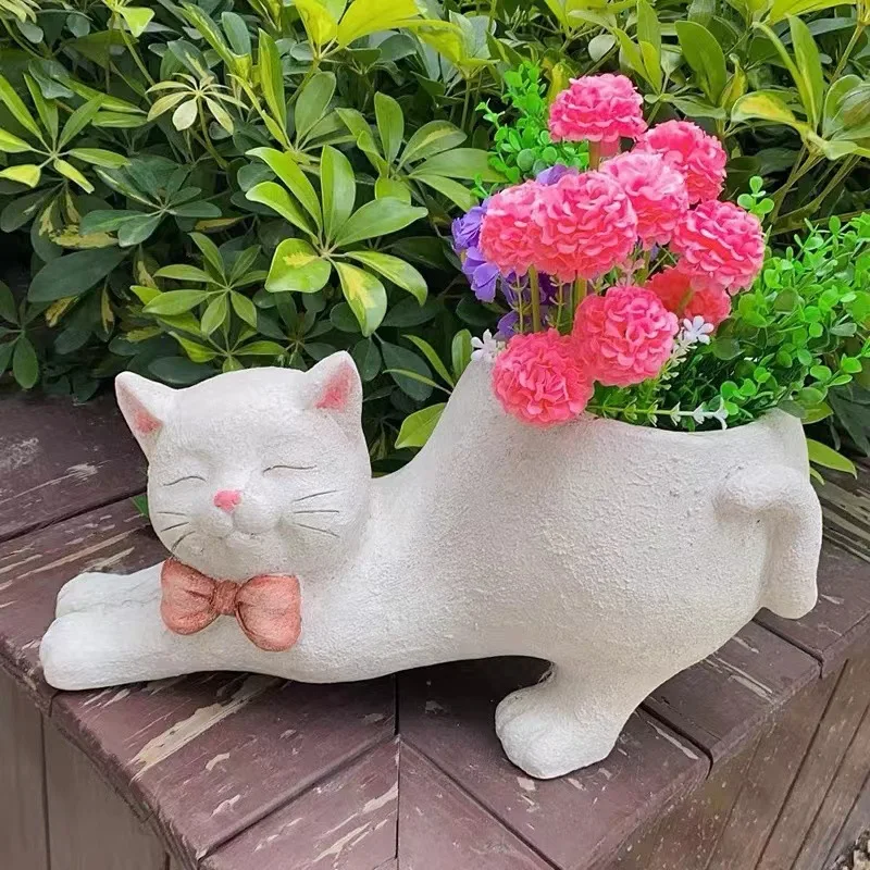 

Creative Resin Flowerpot Rabbit Cat Dog Potted Plant Simulation Animal Patio Balcony Decoration Desktop Ornament Home Decoration