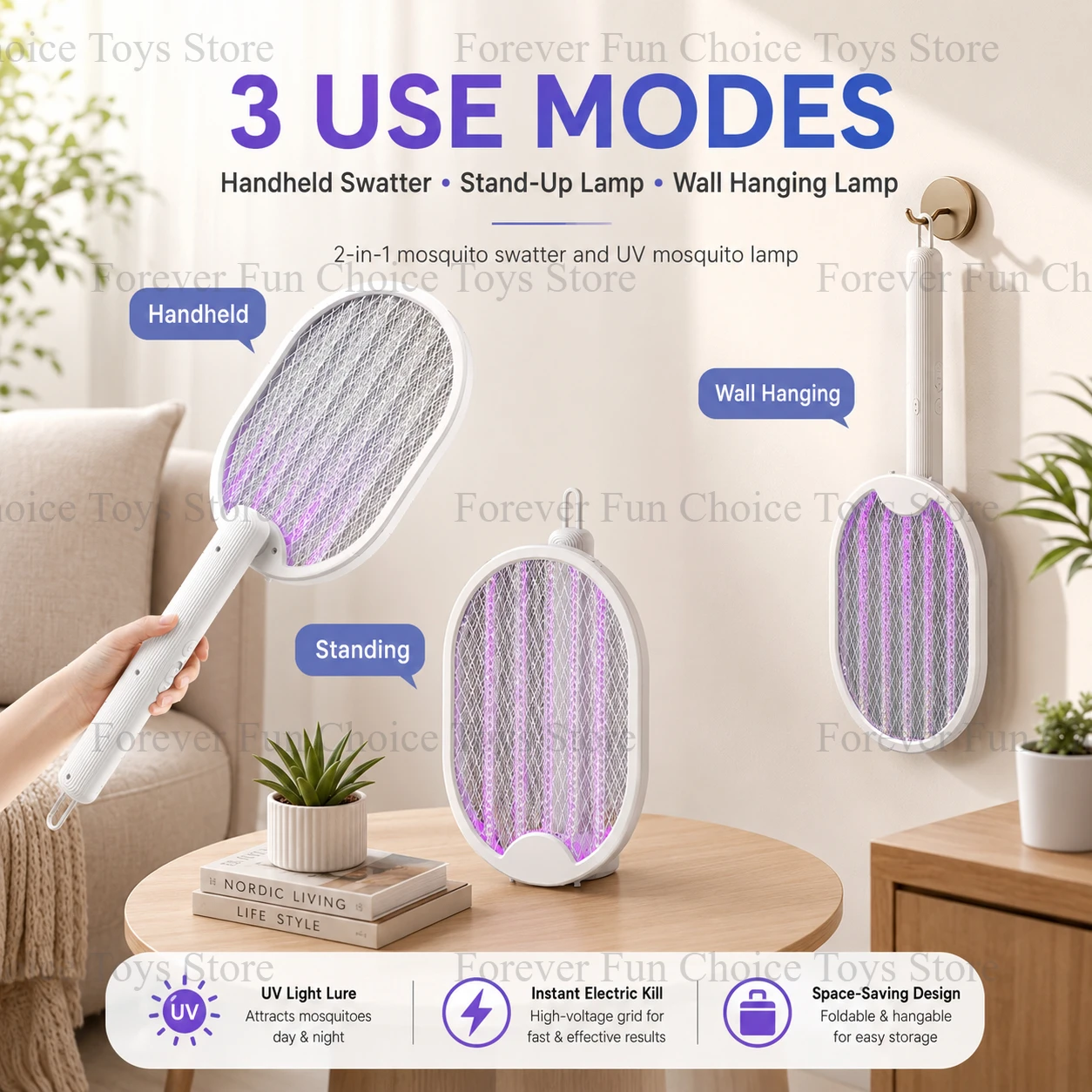 Electric Mosquito Killer Two-in-one Folding Mosquito-killing Swatter Type-C Charging 3000V Portable Handheld Mosquito Killer view 2