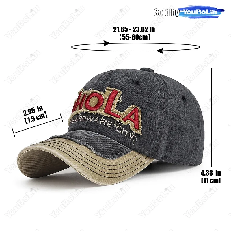 Distressed Color-Blocked Washed Cotton Trucker Hat American-Style 3D Letter Embroidery Dad Cap Travel Peaked Baseball Cap