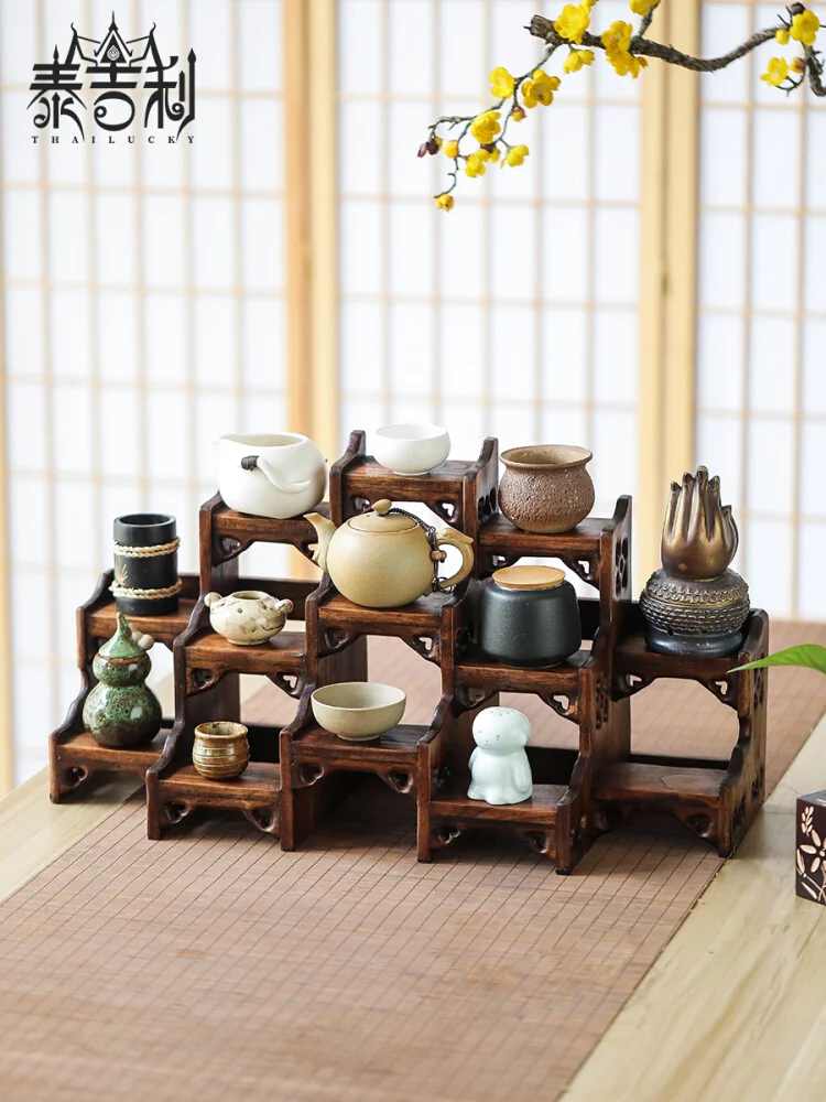 

Chinese style solid wood purple clay pot display rack Bogu rack Tea pot display rack Tea set storage rack