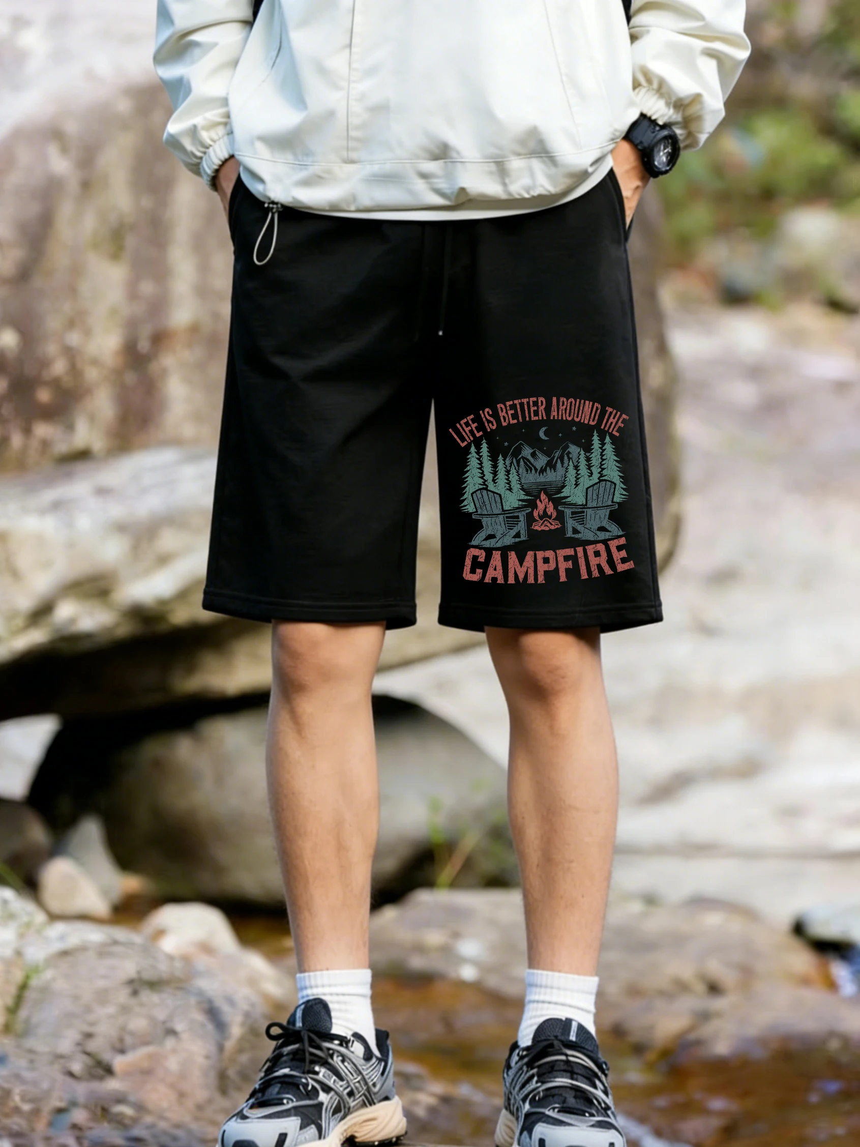 

Мужские шорты с принтом "Around The Campfire", широкие, с высокой талией, для активного отдыха, летние, оверсайз, спортивные, с карманами, мужская одежда