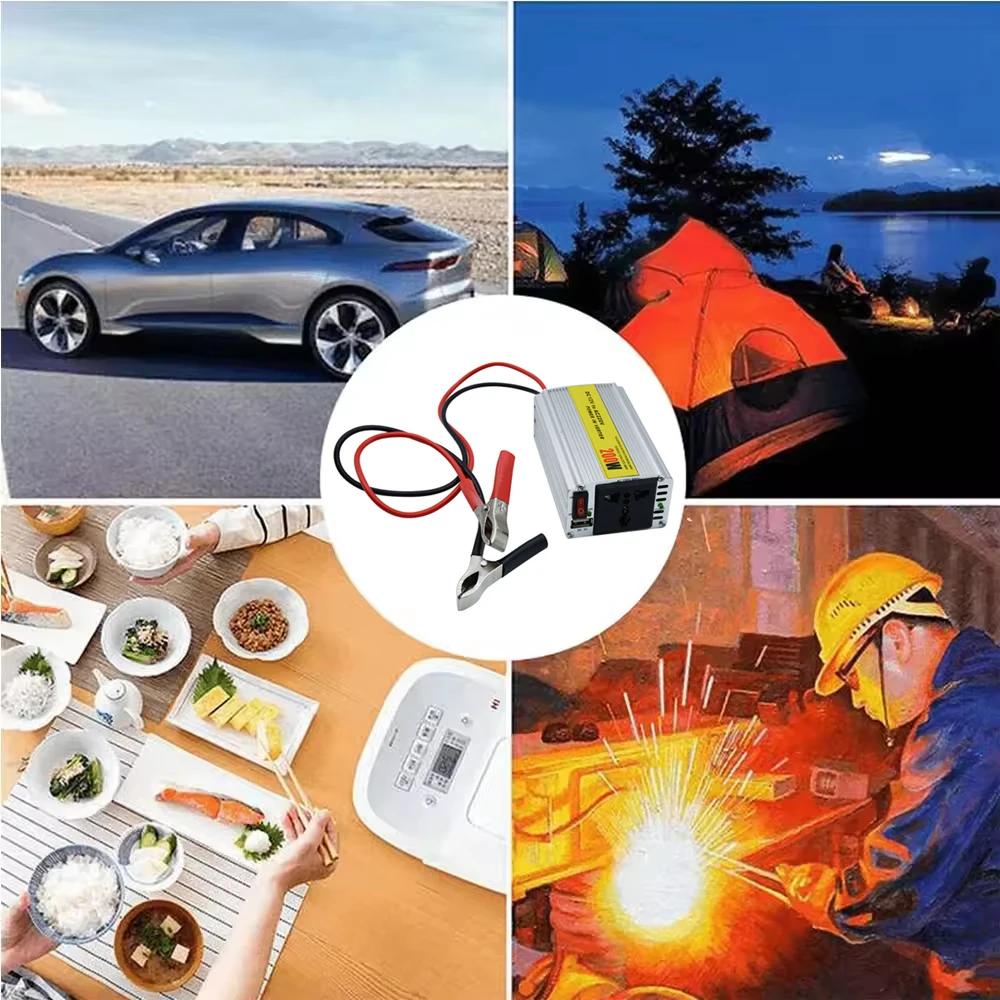 Портативный инвертор 200 Вт, уличный инвертор, солнечный инвертор, USB DC 12 В в AC 220 В, преобразователь USB, зажим для аккумулятора, универсальная розетка