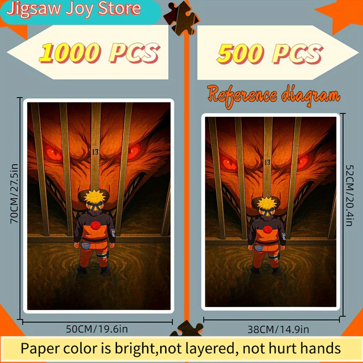 

500/3100 шт. Набор для творчества «Наруто и Девятихвостый лис в клетке» — идеально для юных героев и любителей DIY, безрамочный бумажный набор