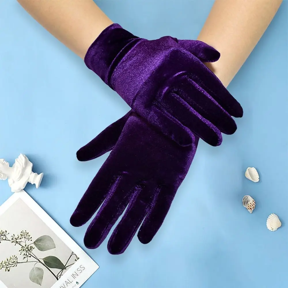 Guantes de terciopelo de ópera cortos para mujer, guantes de moda, guantes de Flapper elásticos, longitud de muñeca, guantes de banquete, fiesta de té, Halloween