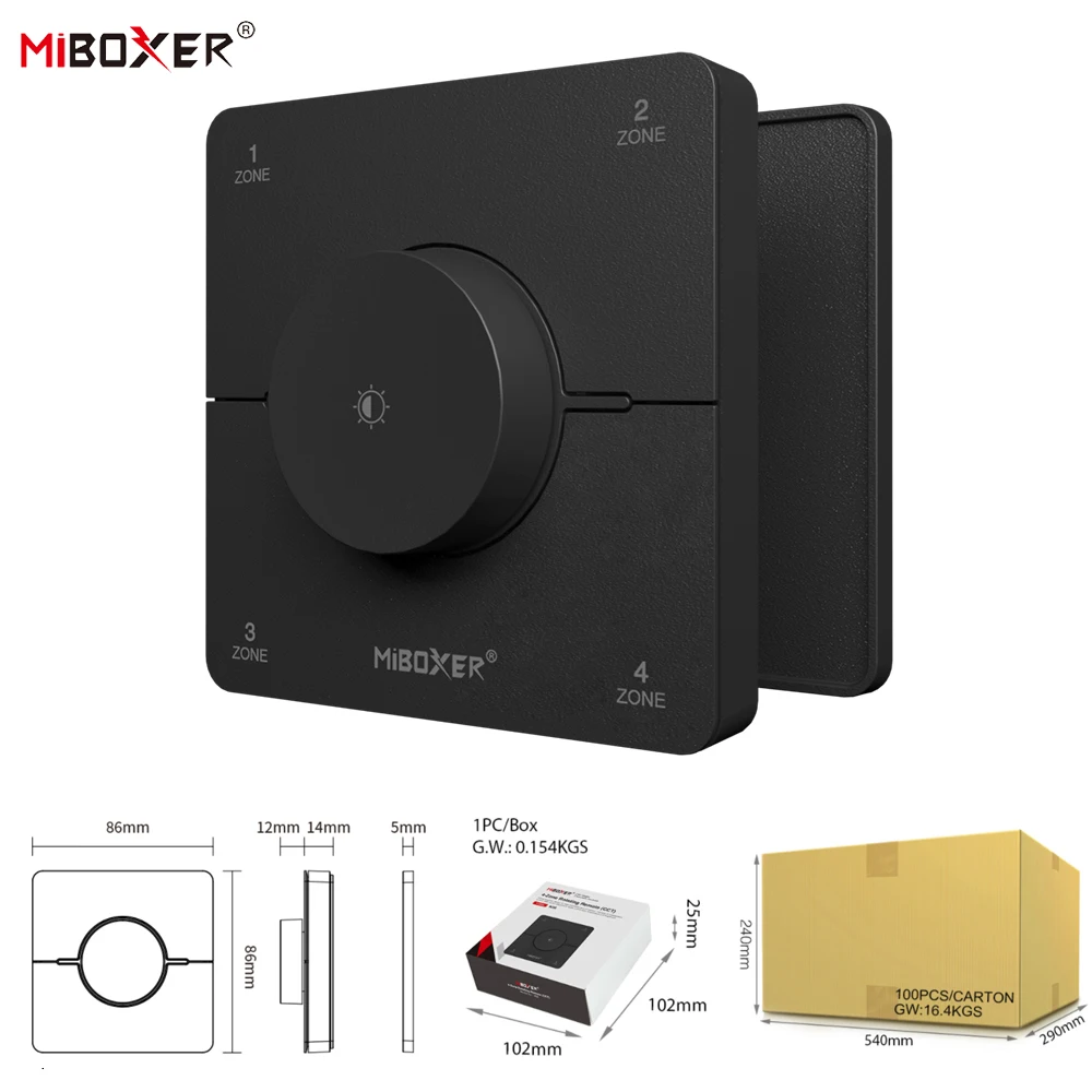 Miboxer K0S 2.4GHZ 86 Knob 4 Zone Panel Remote Adjust Color Temperature Brightness Dual white LED Dimmer Switch Controller